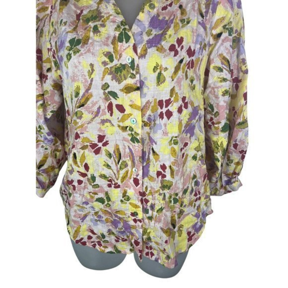 LC LAUREN CONRAD Multicolor Floral 3/4 Sleeve Button Up Top Blouse Size XS NWT